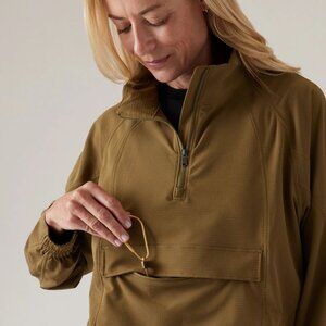 Athleta - Acacia Olive Boundless Popover 1/4 Zip Kangaroo Pocket - size L